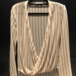 WAYF Nordstrom Tan Stripe Sheer Wrap Top Size L